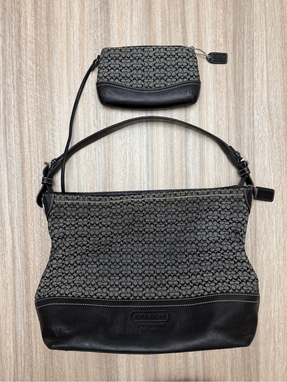 Coach Signature Jacquard Classic Hobo Shoulder Bag & Matching Mini Pouch Set